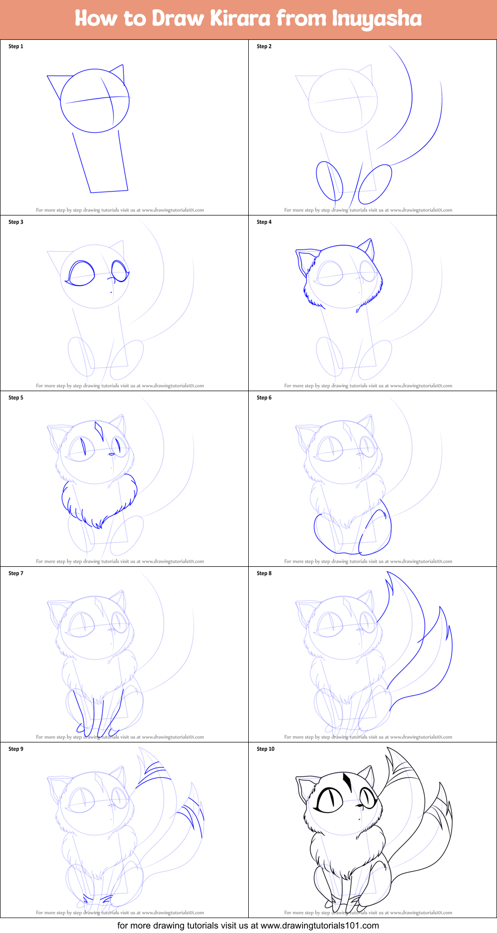 How to Draw Kirara from Inuyasha printable step by step drawing sheet