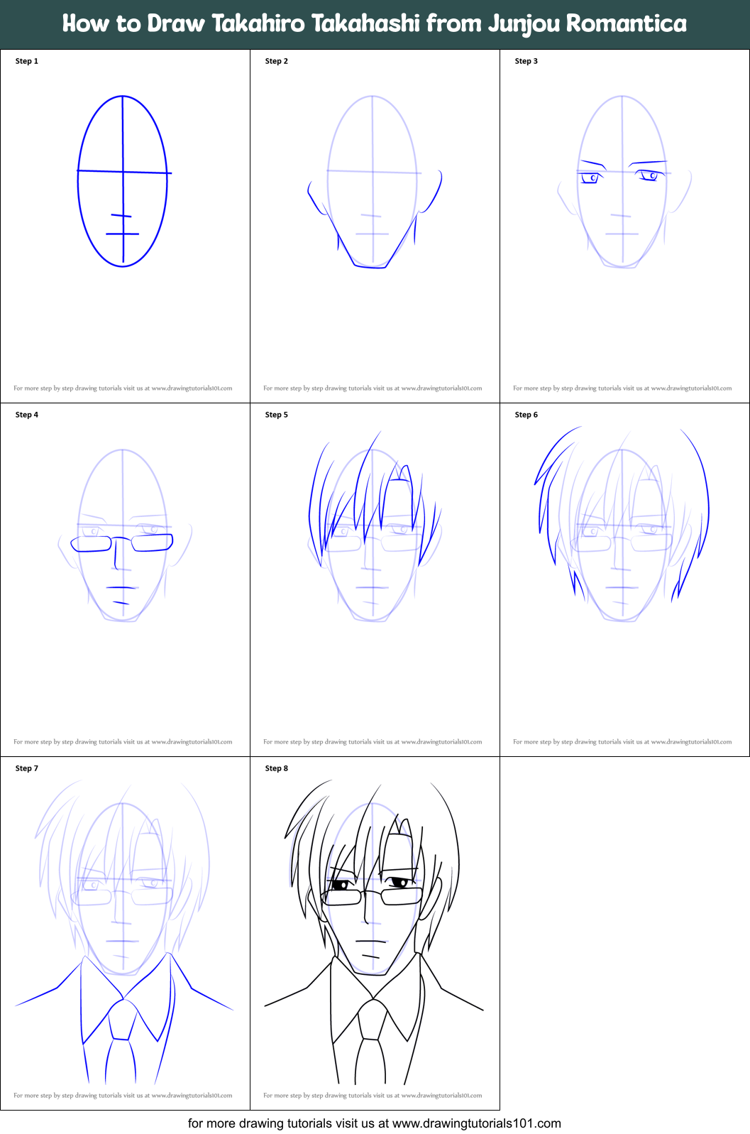 How to Draw Takahiro Takahashi from Junjou Romantica printable step by ...