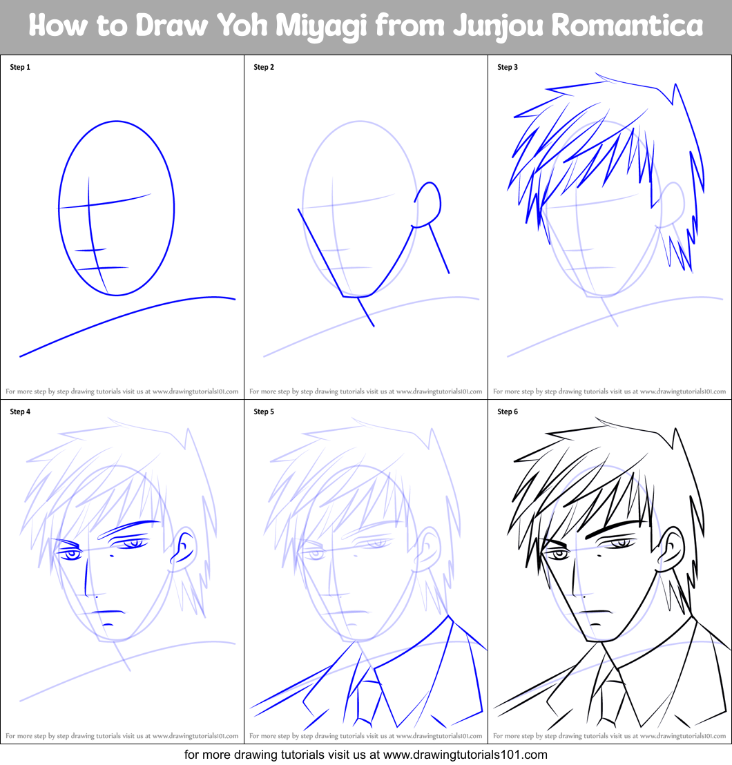 How to Draw Yoh Miyagi from Junjou Romantica printable step by step ...