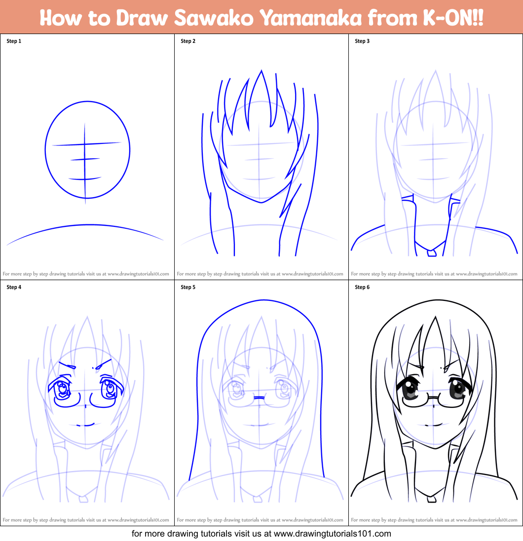 Step By Step How To Draw Sawako Yamanaka From K ON