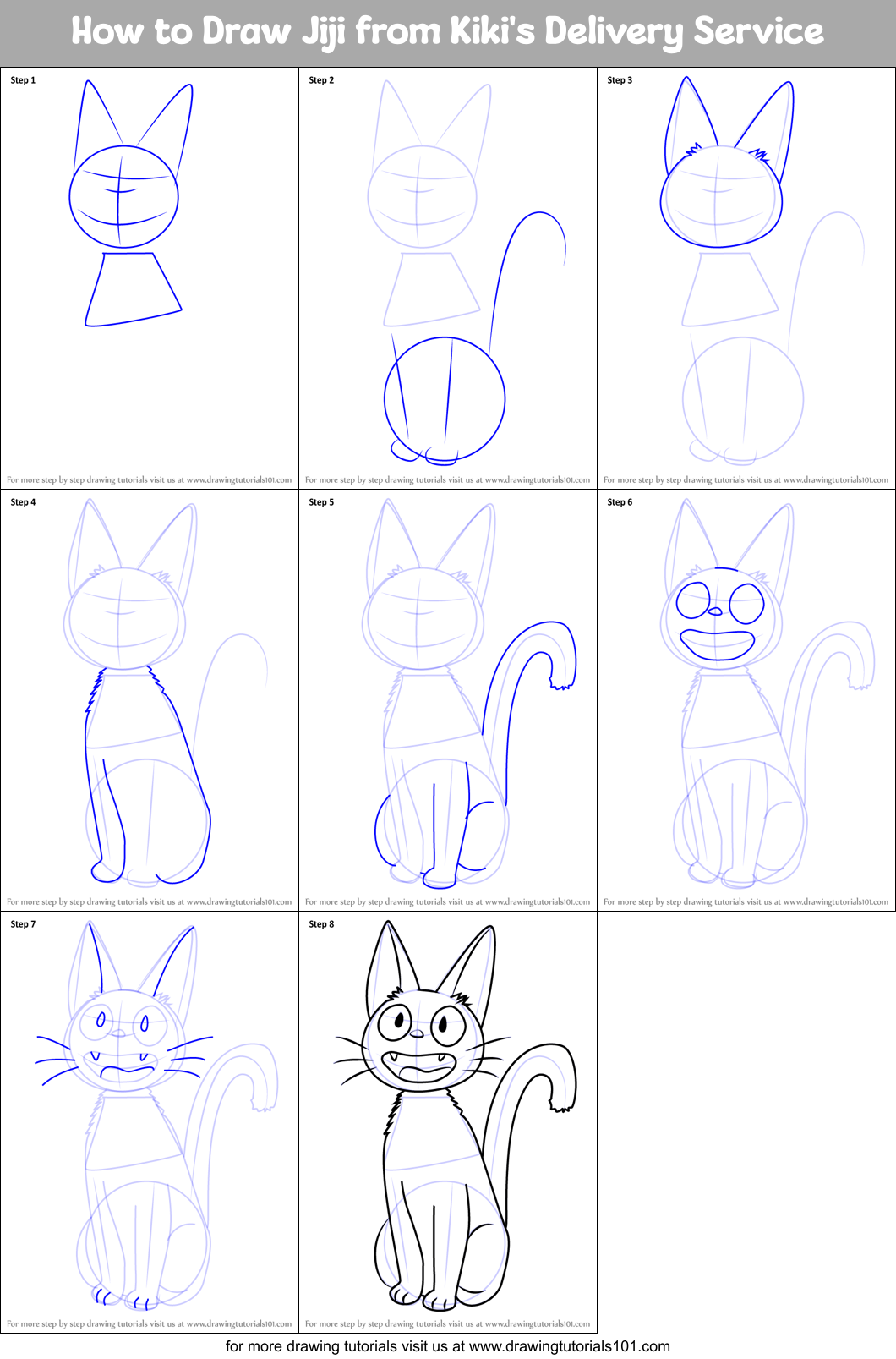 How to Draw Jiji from Kiki's Delivery Service printable step by step ...