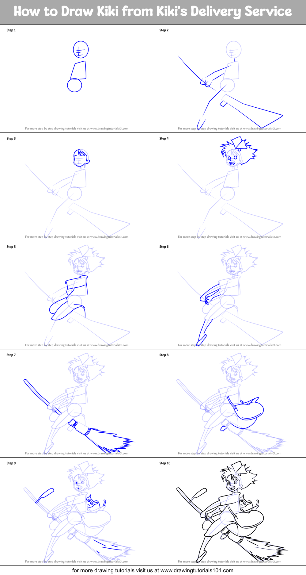 How to Draw Kiki from Kiki's Delivery Service printable step by step