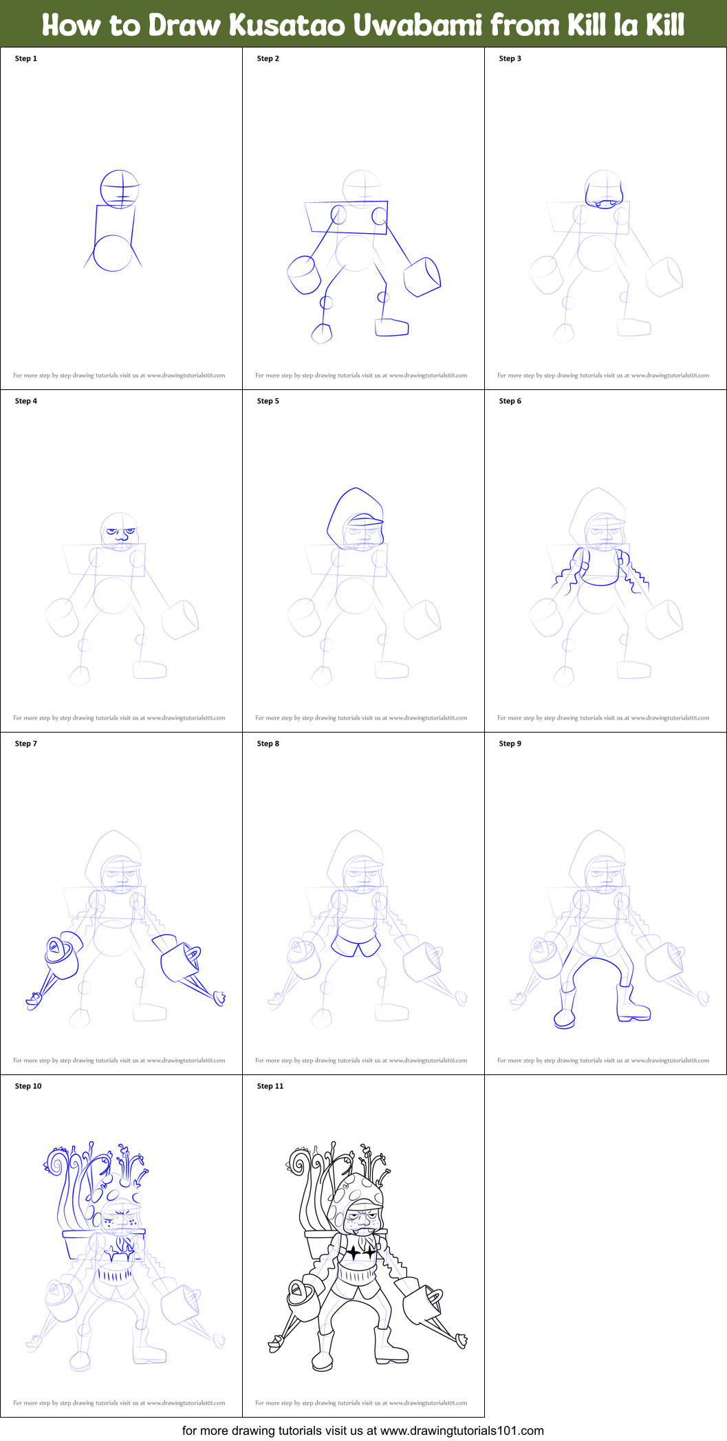 How to Draw Kusatao Uwabami from Kill la Kill printable step by step ...