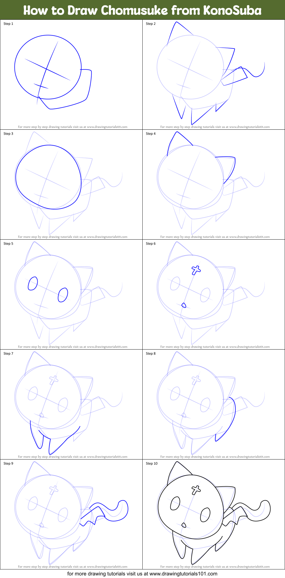 How to Draw Chomusuke from KonoSuba printable step by step drawing ...