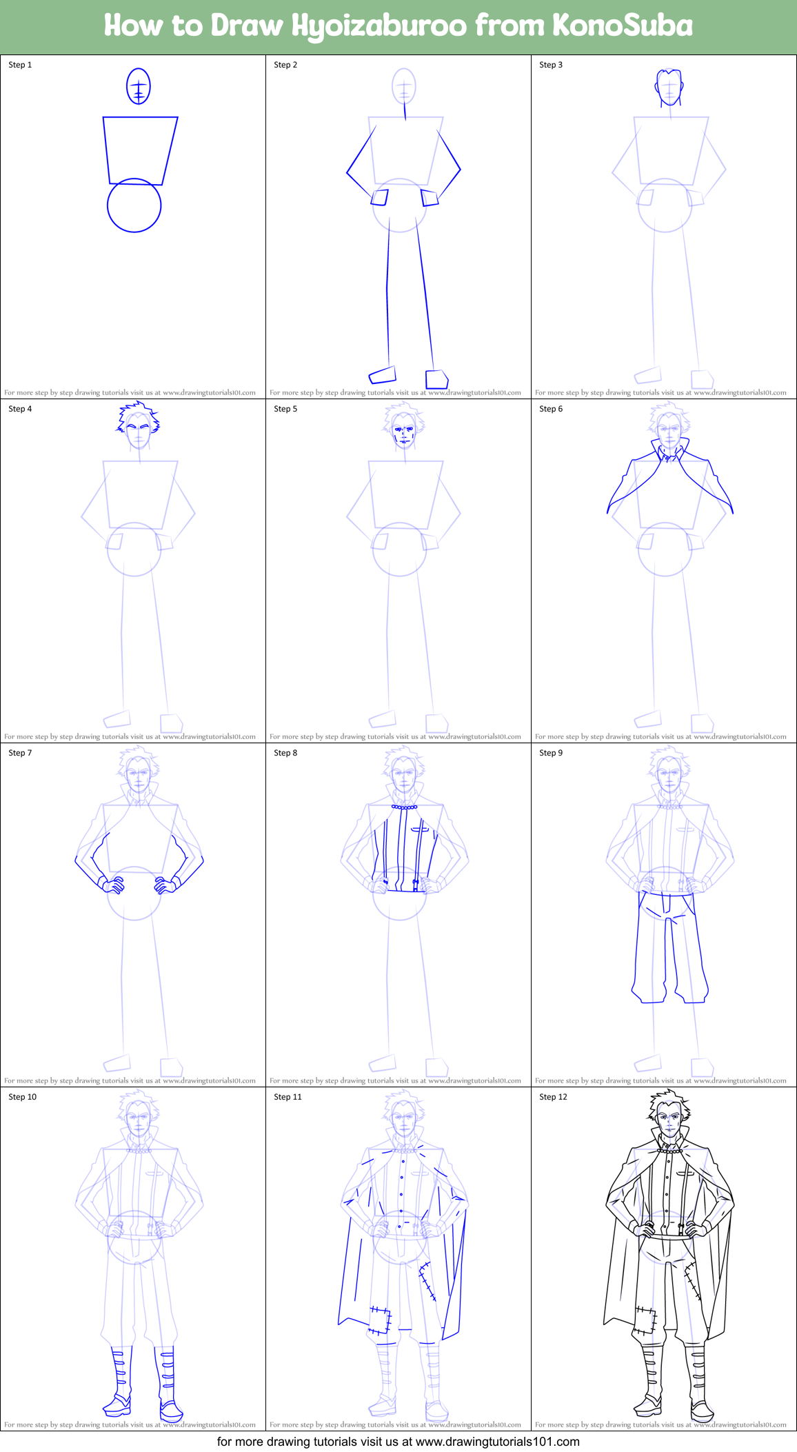 How to Draw Hyoizaburoo from KonoSuba printable step by step drawing ...