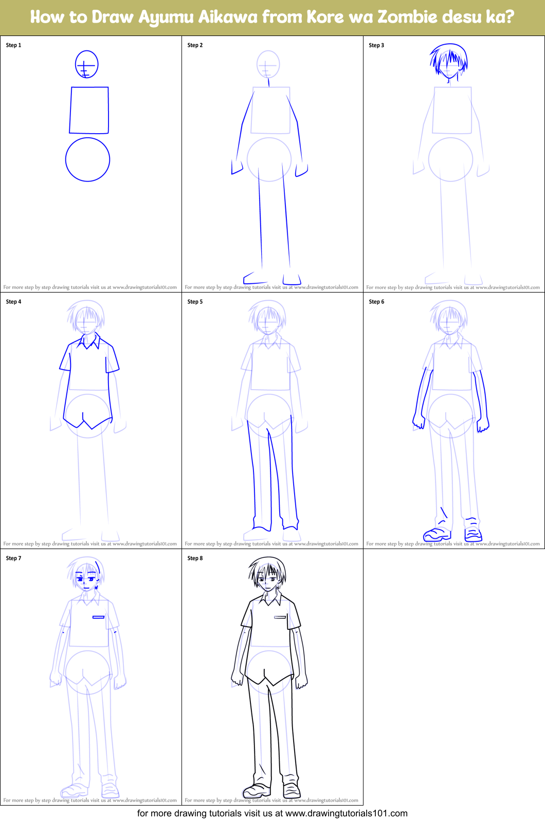 How to Draw Ayumu Aikawa from Kore wa Zombie desu ka? printable step by ...