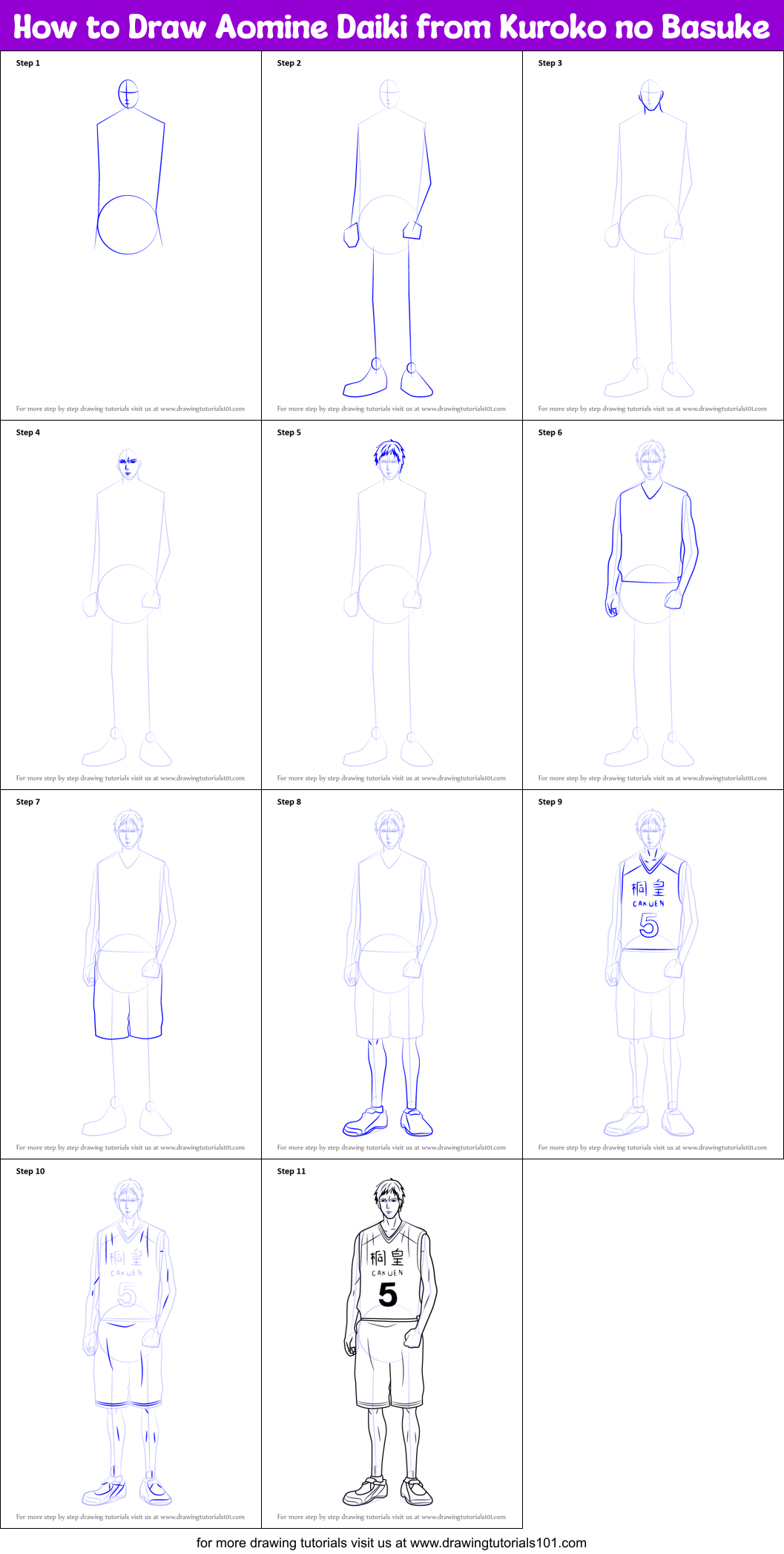 How to Draw Aomine Daiki from Kuroko no Basuke printable step by step ...