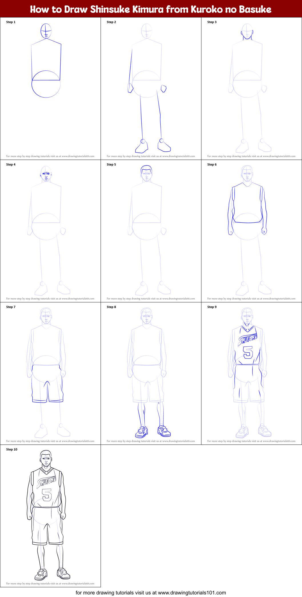 How to Draw Shinsuke Kimura from Kuroko no Basuke printable step by ...