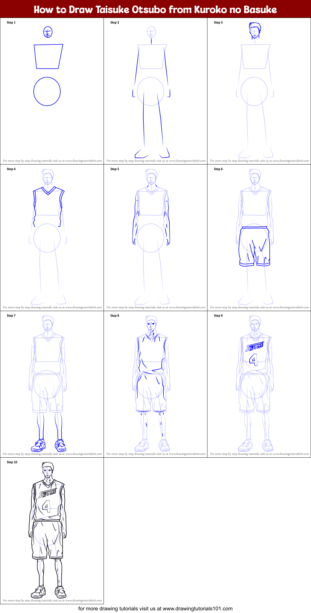 How to Draw Taisuke Otsubo from Kuroko no Basuke printable step by step ...