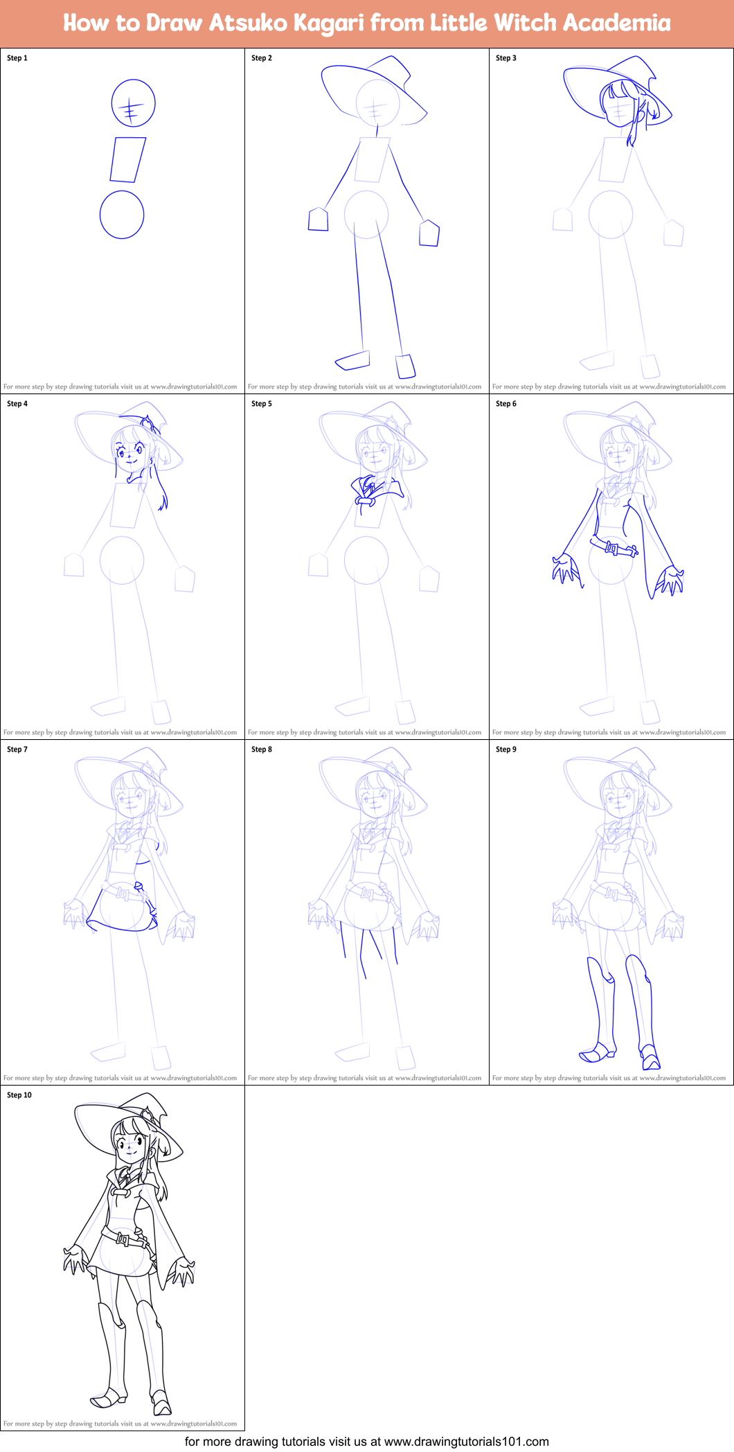 How to Draw Atsuko Kagari from Little Witch Academia printable step by ...