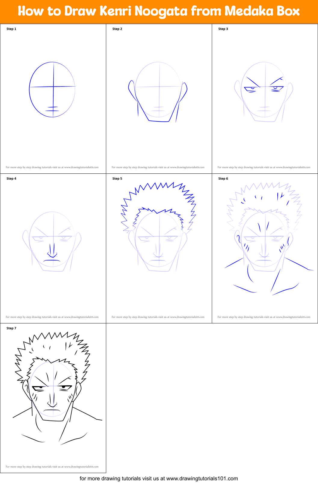 How to Draw Kenri Noogata from Medaka Box printable step by step ...