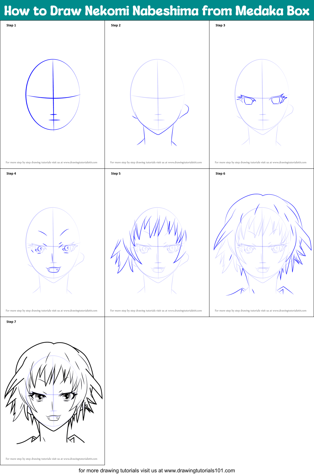 How to Draw Nekomi Nabeshima from Medaka Box printable step by step ...