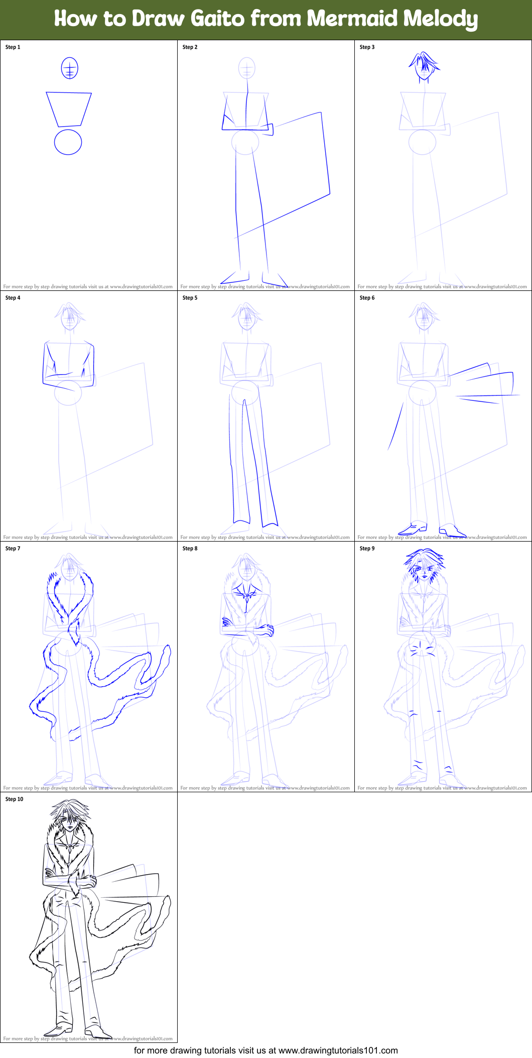 How to Draw Gaito from Mermaid Melody printable step by step drawing ...