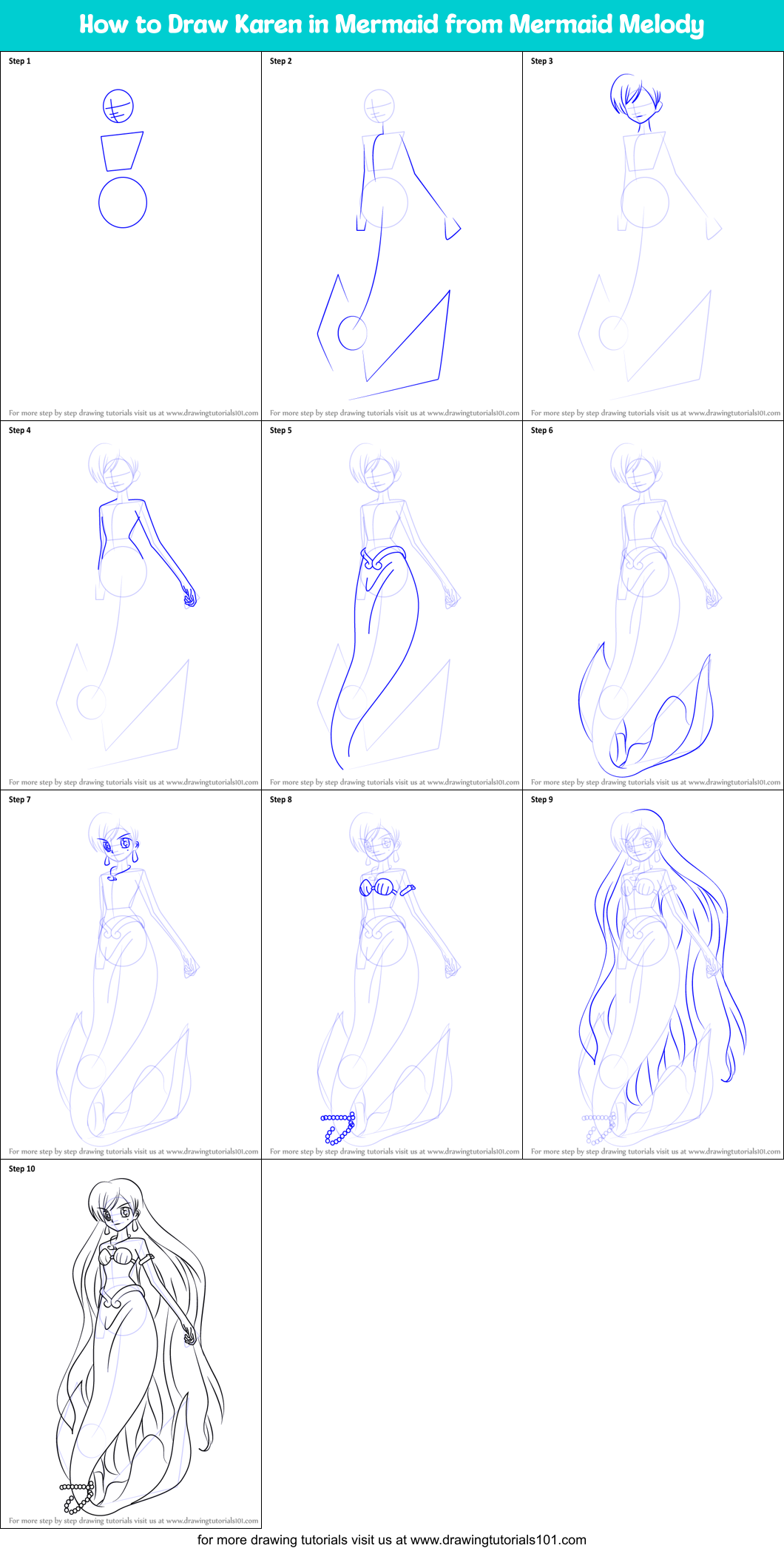 How to Draw Karen in Mermaid from Mermaid Melody printable step by step ...