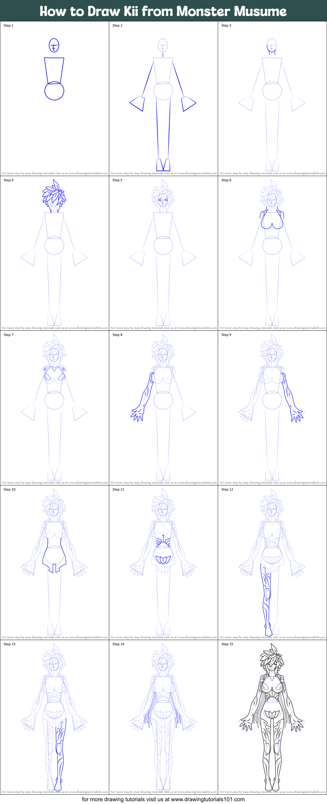 How to Draw Kii from Monster Musume printable step by step drawing ...