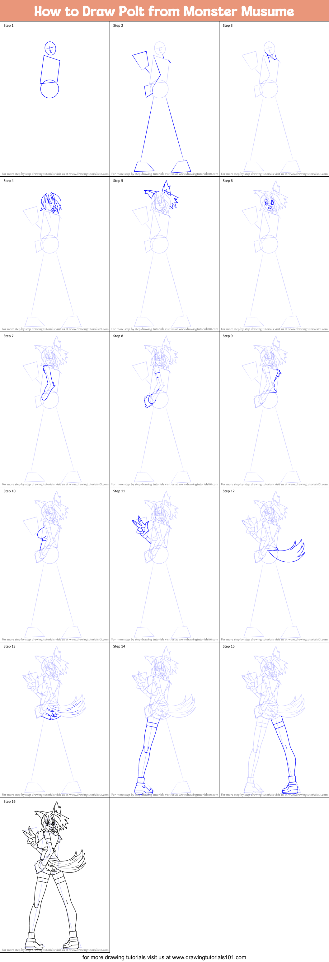 How to Draw Polt from Monster Musume printable step by step drawing ...