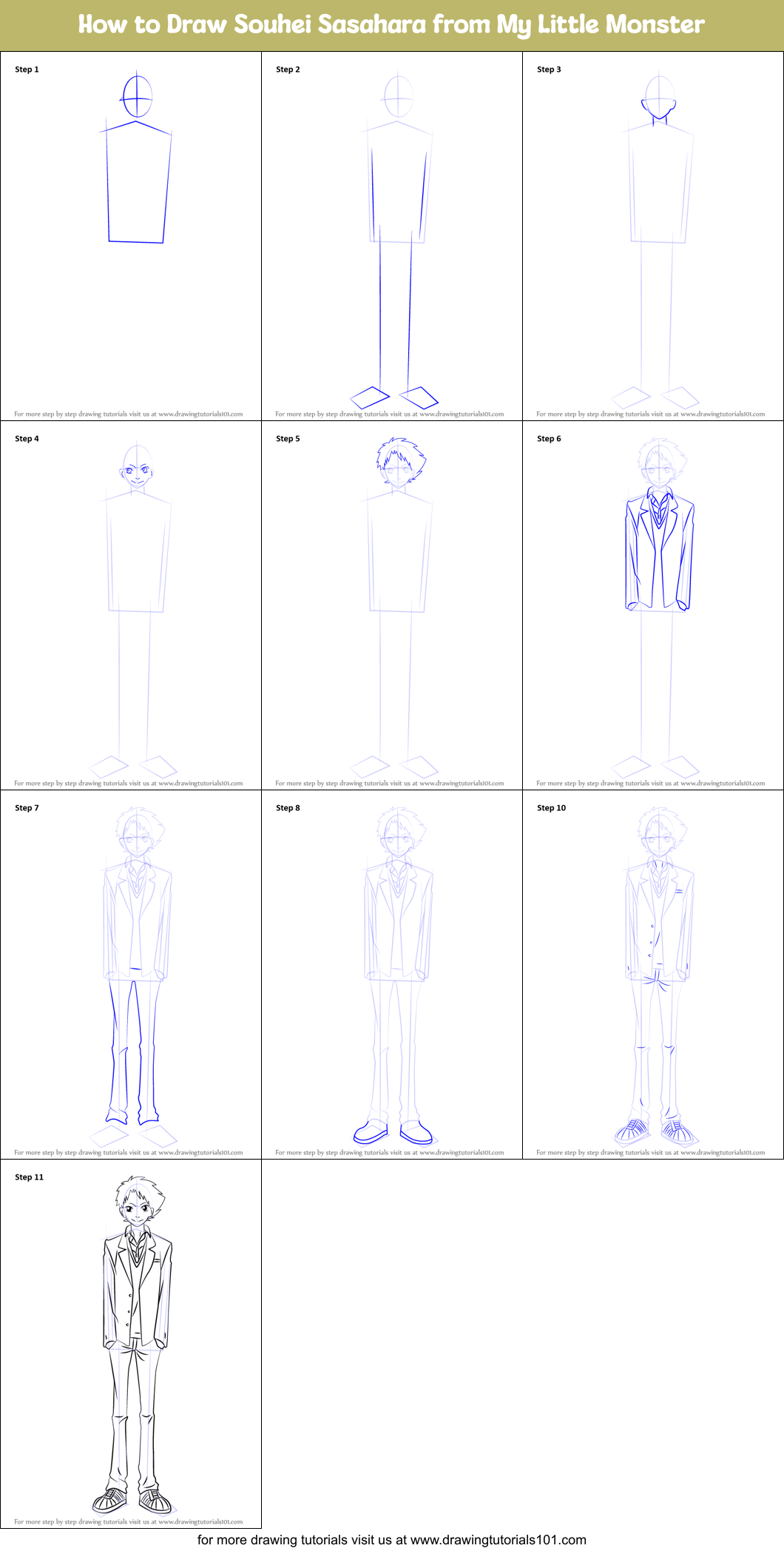 How to Draw Souhei Sasahara from My Little Monster printable step by ...