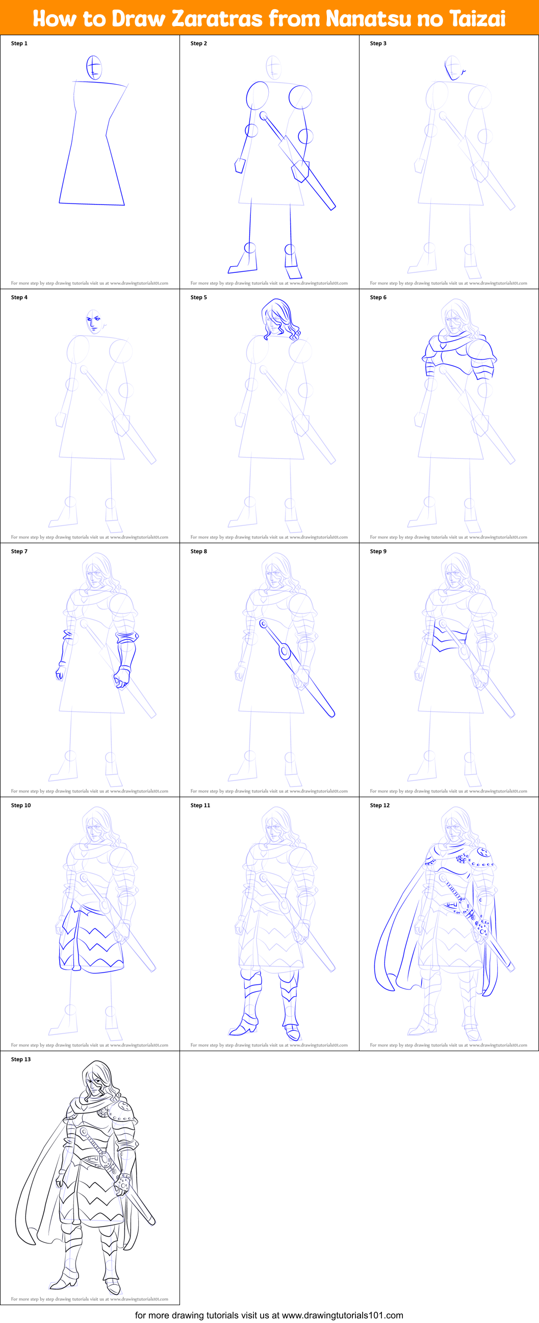 How to Draw Zaratras from Nanatsu no Taizai printable step by step ...