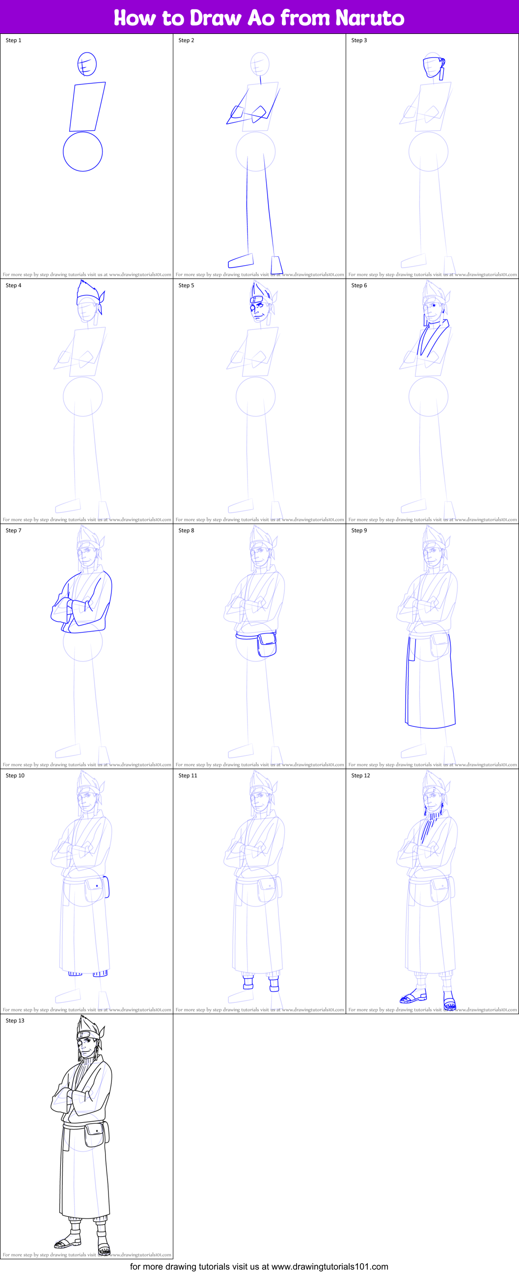 How to Draw Ao from Naruto printable step by step drawing sheet