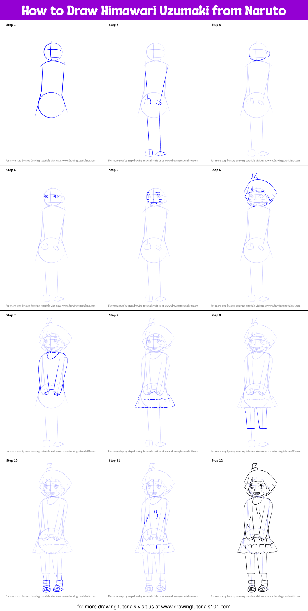 How to Draw Himawari Uzumaki from Naruto printable step by step drawing ...