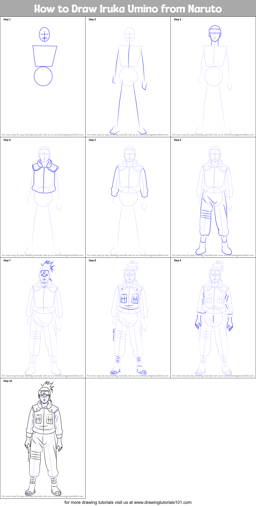 How to Draw Iruka Umino from Naruto printable step by step drawing ...