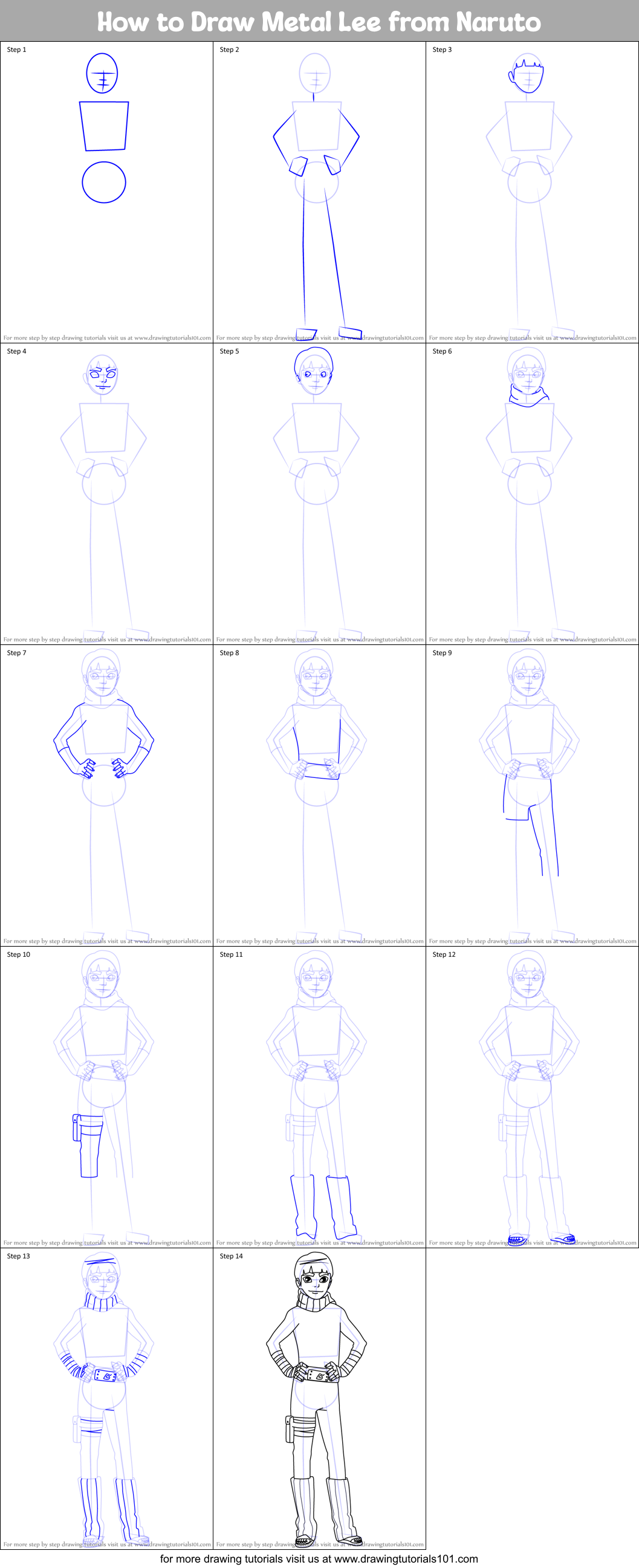 How to Draw Metal Lee from Naruto printable step by step drawing sheet ...