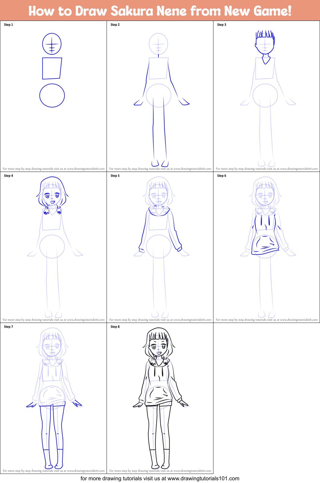 How to Draw Sakura Nene from New Game! printable step by step drawing ...