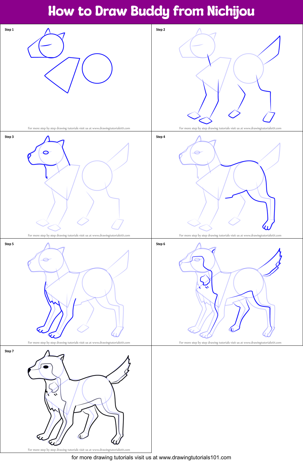 How to Draw Buddy from Nichijou printable step by step drawing sheet ...