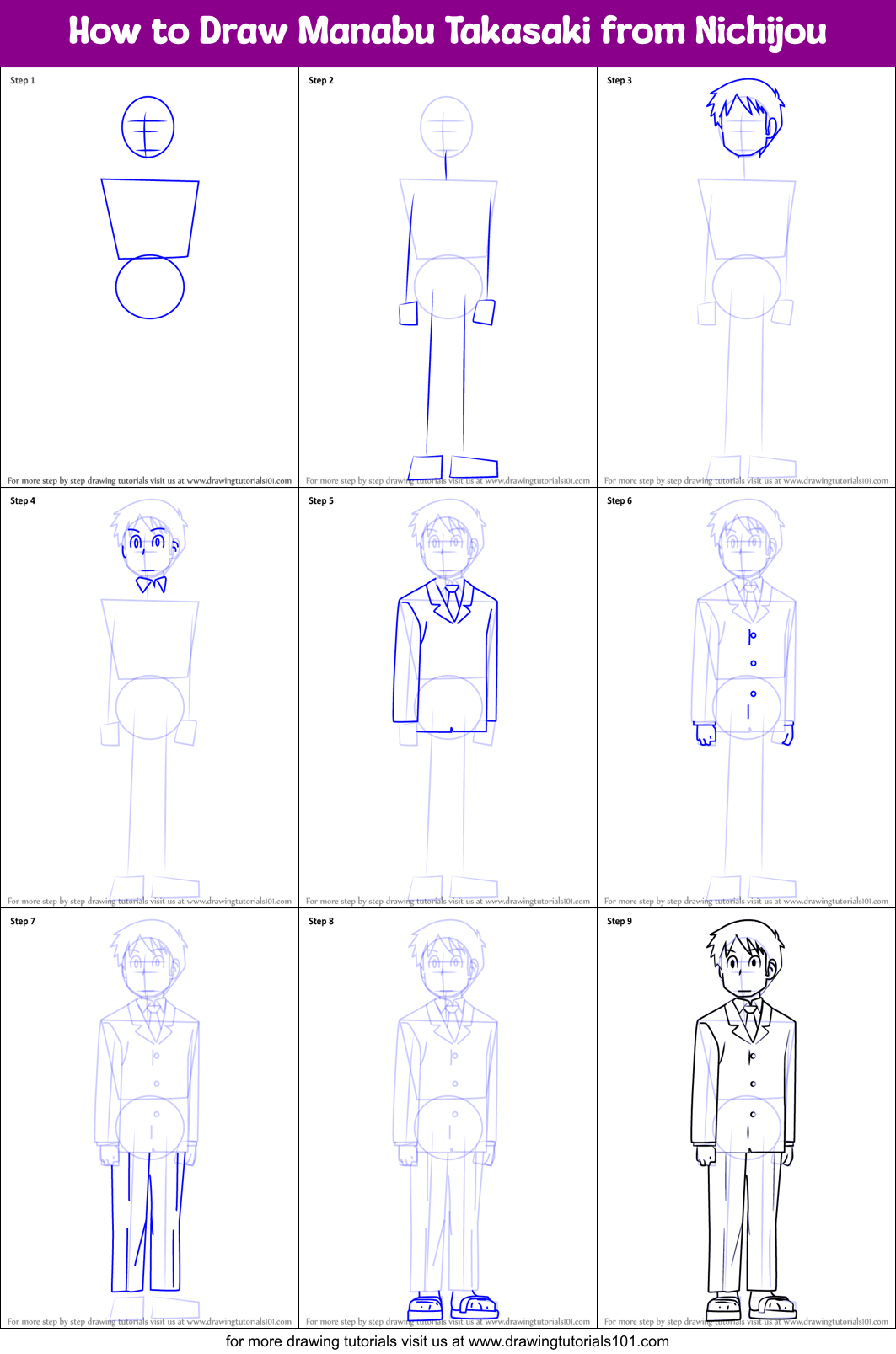 How To Draw Manabu Takasaki From Nichijou Printable Step By Step 