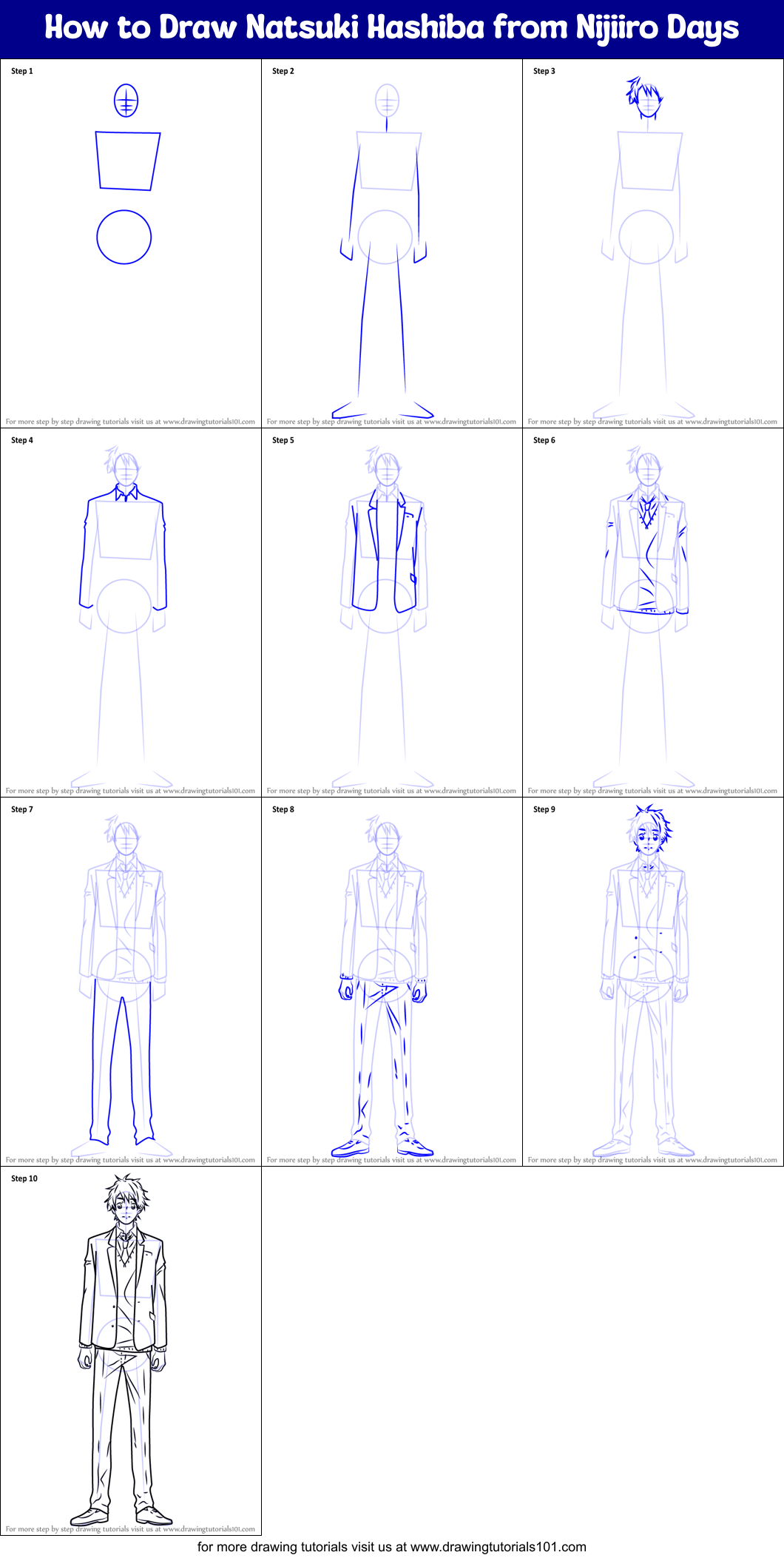 How to Draw Natsuki Hashiba from Nijiiro Days printable step by step ...