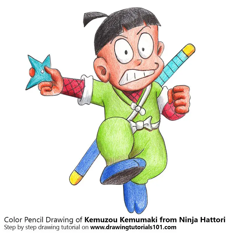 Kemuzou Kemumaki from Ninja Hattori Color Pencil Drawing