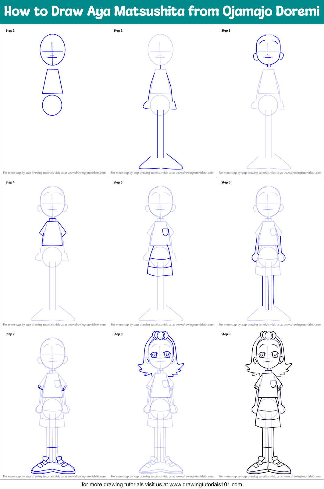 How to Draw Aya Matsushita from Ojamajo Doremi printable step by step ...