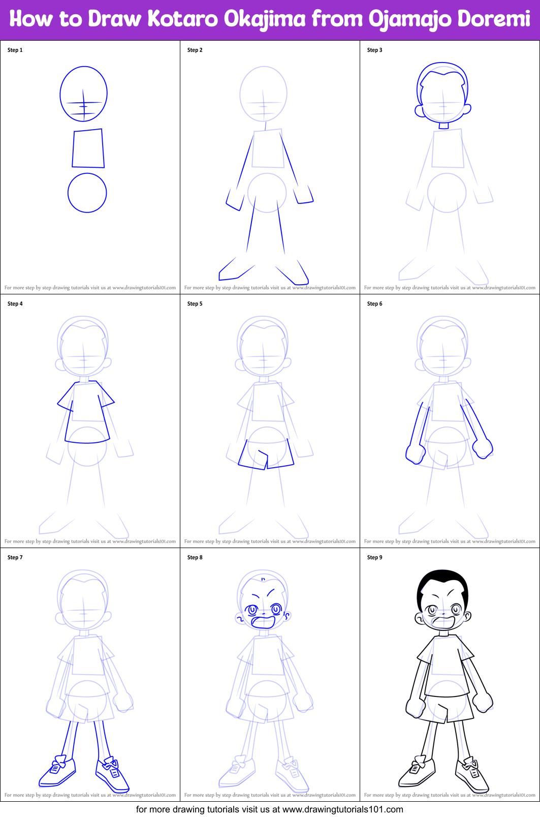 How to Draw Kotaro Okajima from Ojamajo Doremi printable step by step ...