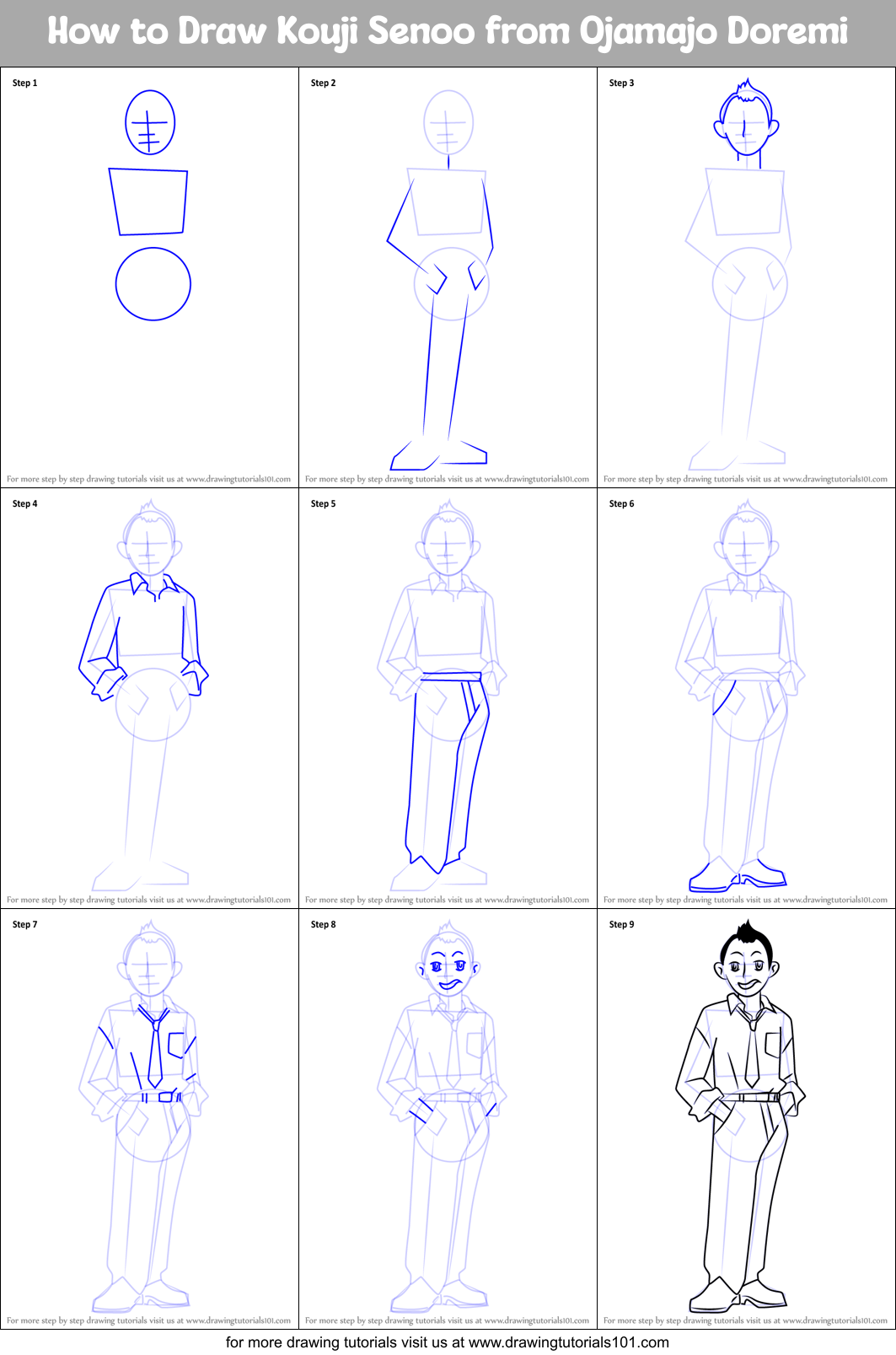 How To Draw Kouji Senoo From Ojamajo Doremi Printable Step By Step 