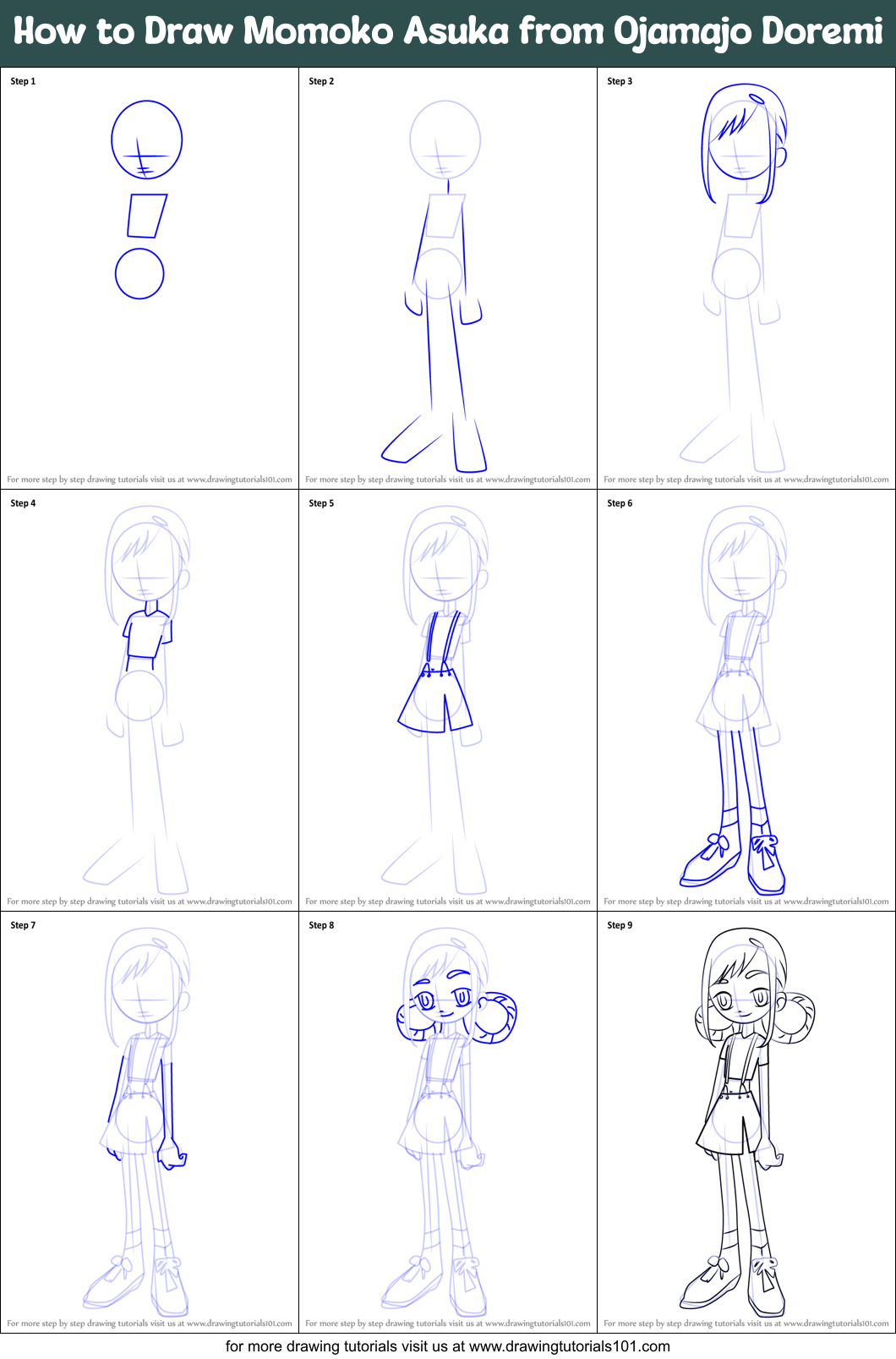 How to Draw Momoko Asuka from Ojamajo Doremi printable step by step ...