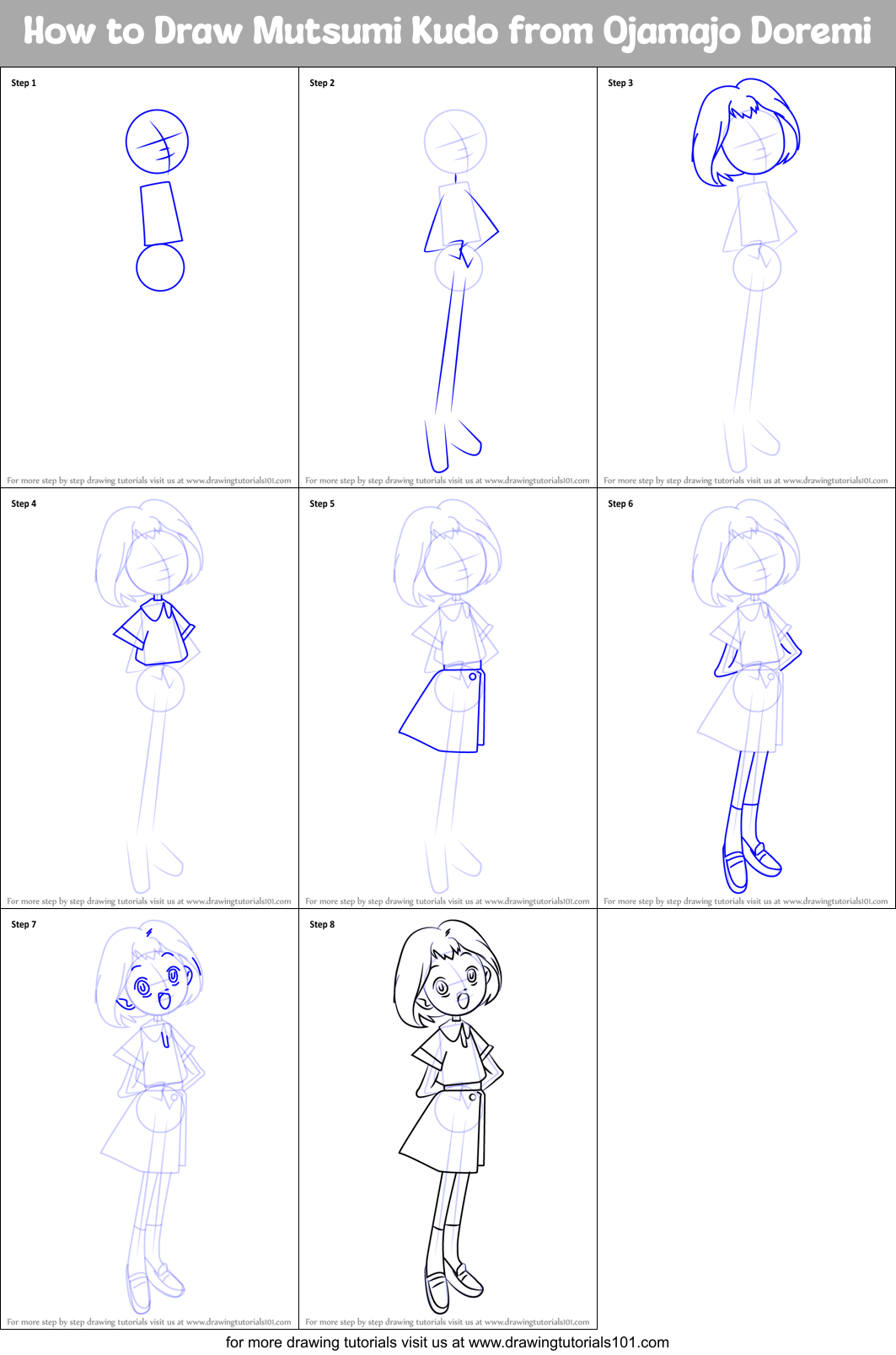 How to Draw Mutsumi Kudo from Ojamajo Doremi printable step by step ...