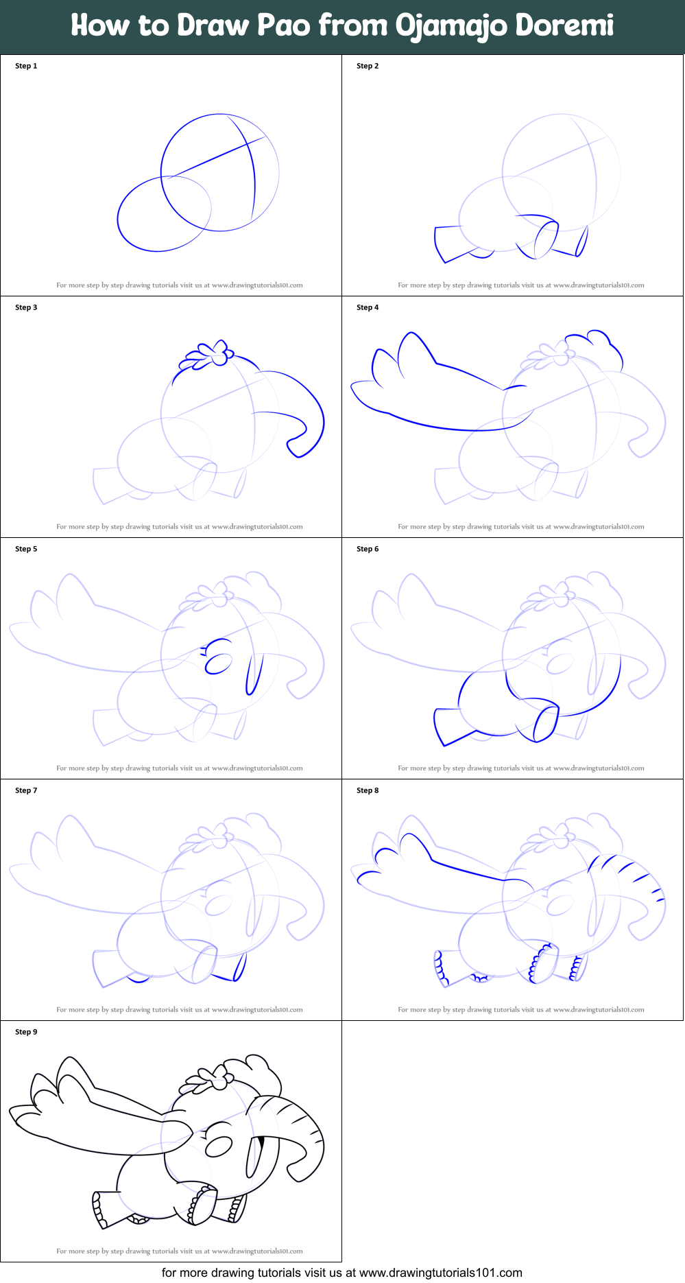 How to Draw Pao from Ojamajo Doremi printable step by step drawing ...