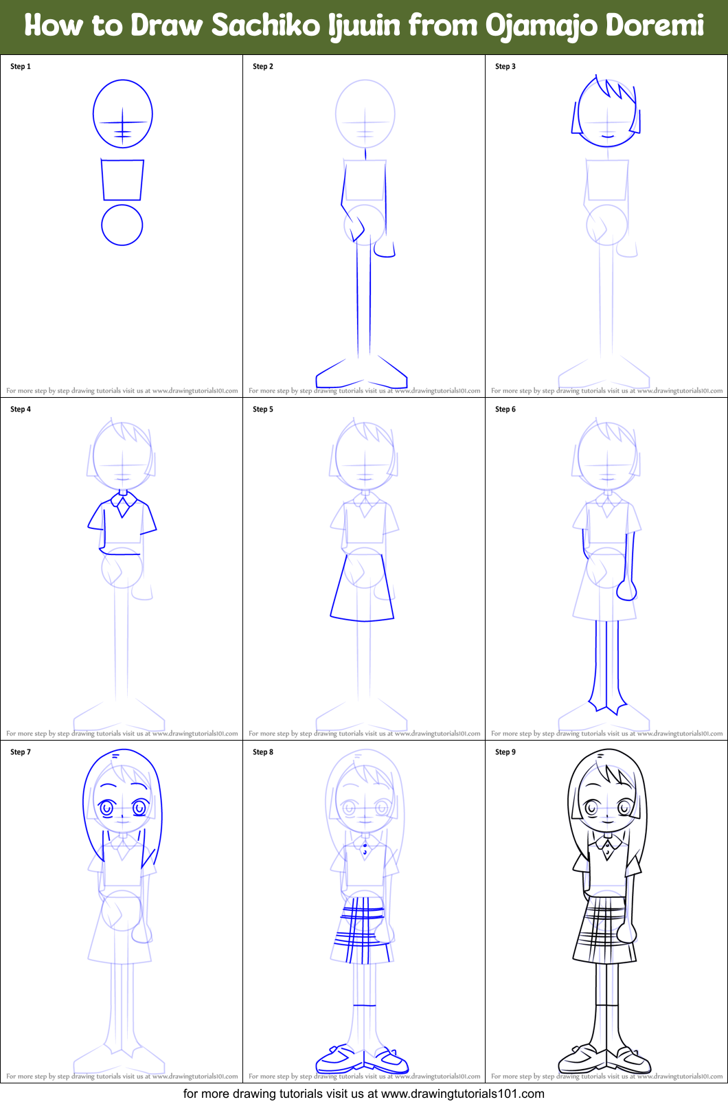 How to Draw Sachiko Ijuuin from Ojamajo Doremi printable step by step ...