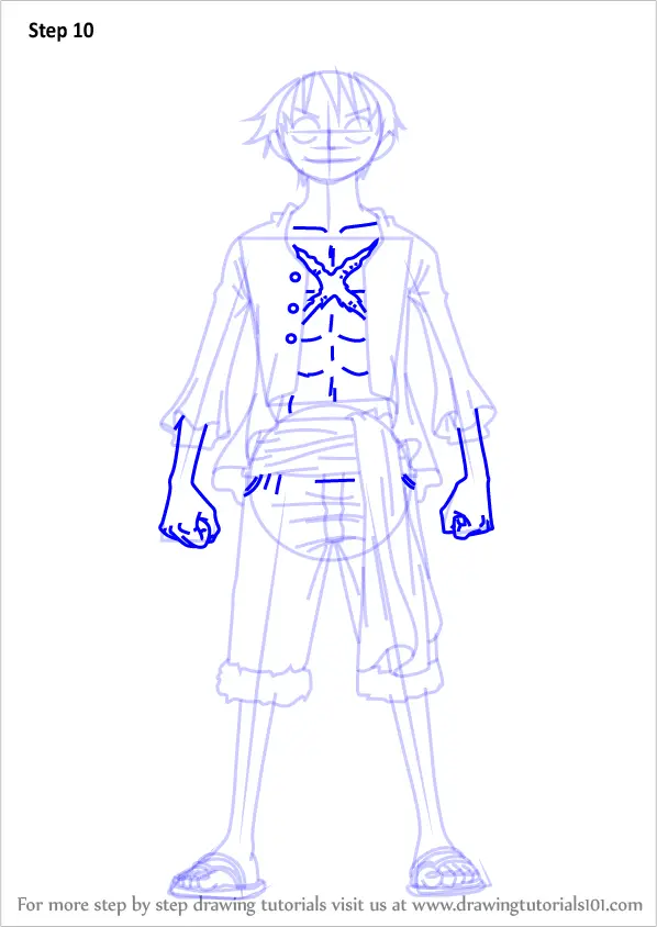 Step By Step How To Draw Monkey D Luffy Full Body From One Piece Drawingtutorials101 Com