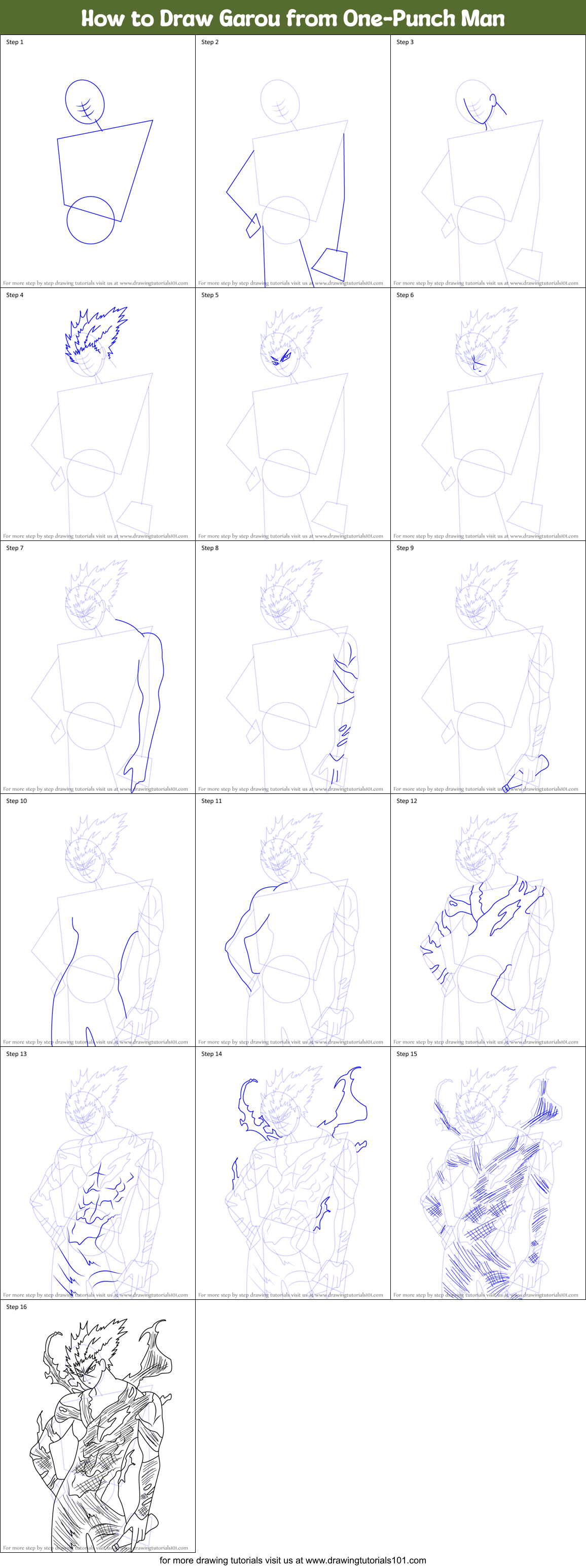 How to Draw Garou from One-Punch Man printable step by step drawing ...