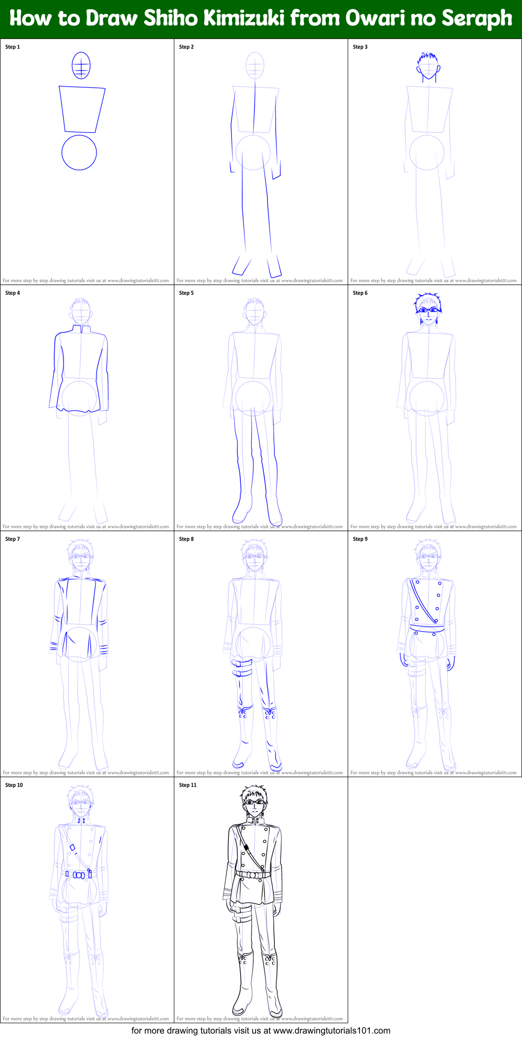 How to Draw Shiho Kimizuki from Owari no Seraph printable step by step ...