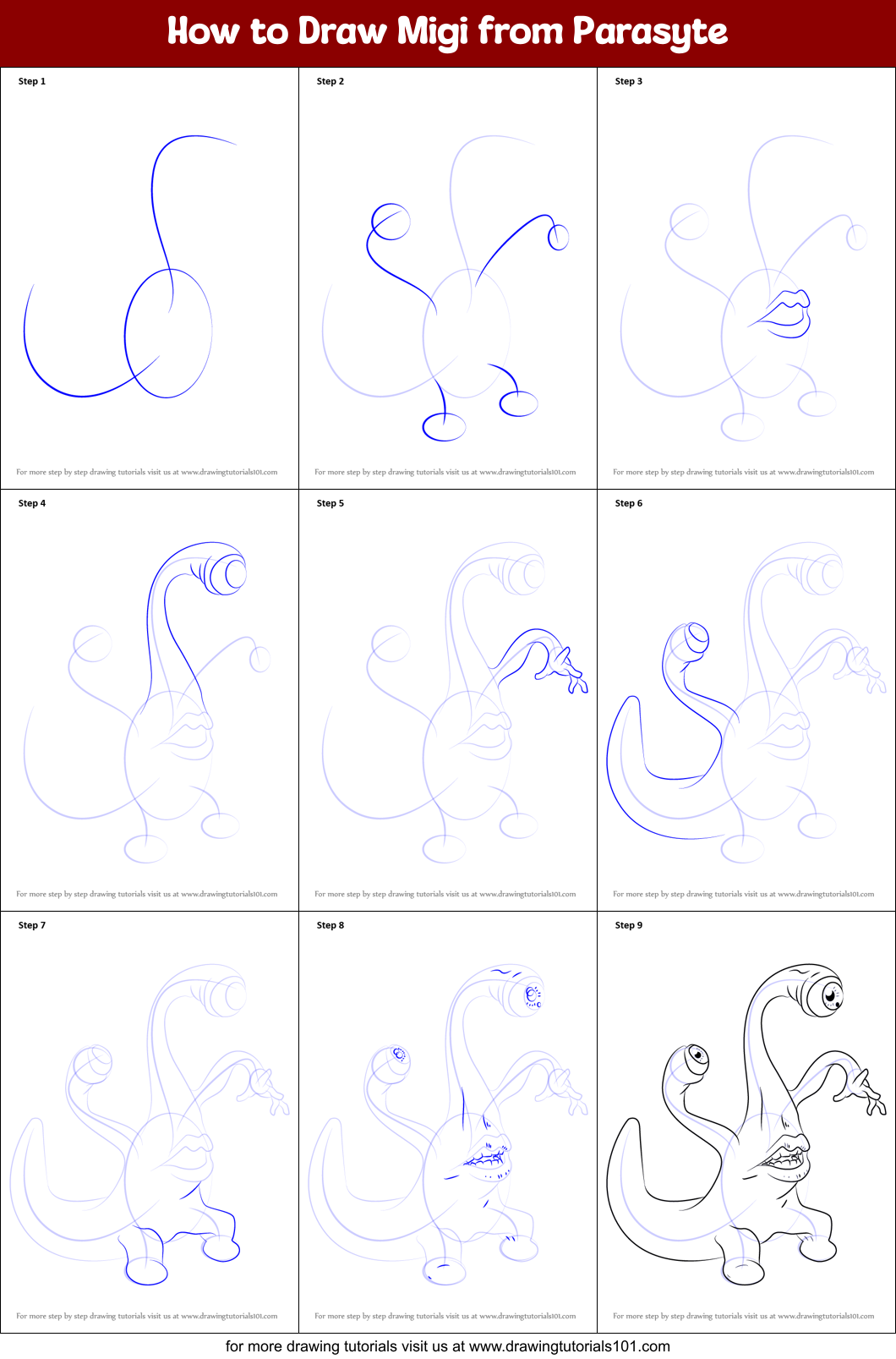 How to Draw Migi from Parasyte printable step by step drawing sheet ...