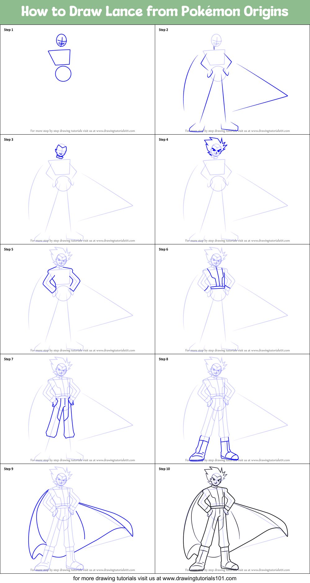 How to Draw Lance from Pokémon Origins printable step by step drawing ...