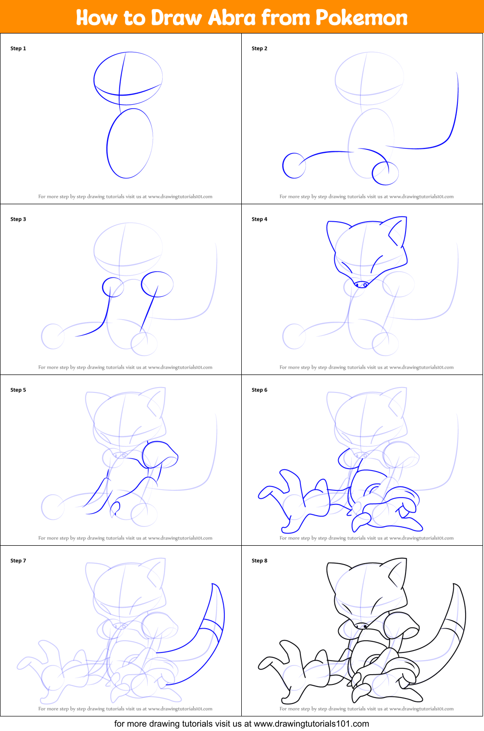 How to Draw Abra from Pokemon printable step by step drawing sheet ...