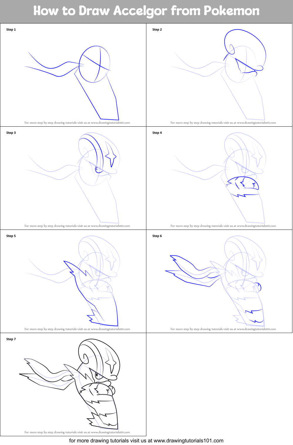 How to Draw Accelgor from Pokemon printable step by step drawing sheet