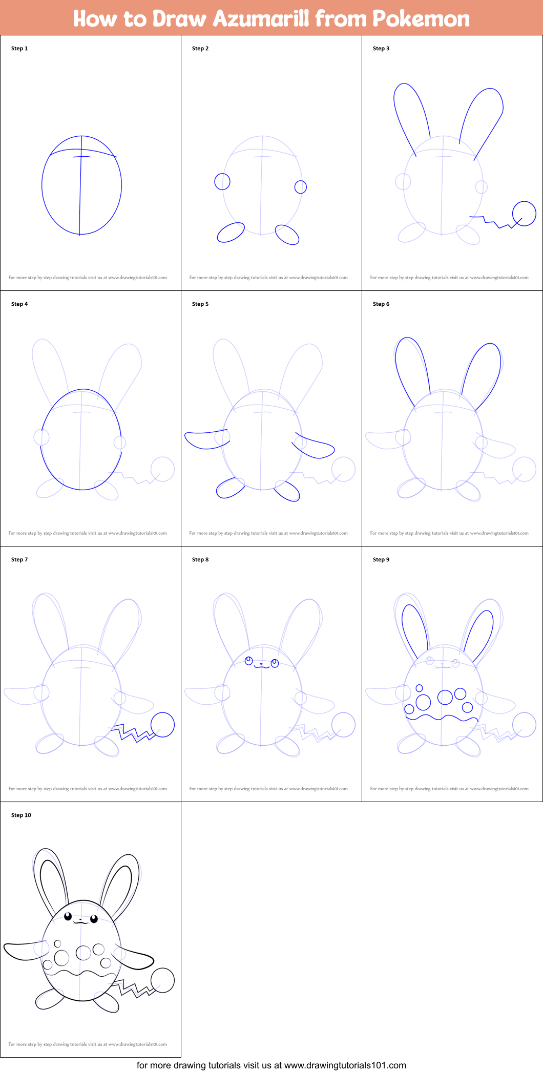 How to Draw Azumarill from Pokemon printable step by step drawing sheet ...