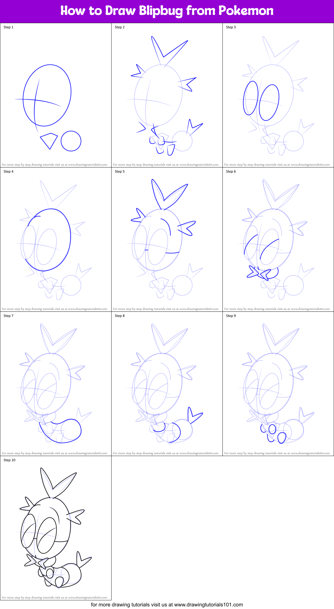 How to Draw Blipbug from Pokemon printable step by step drawing sheet