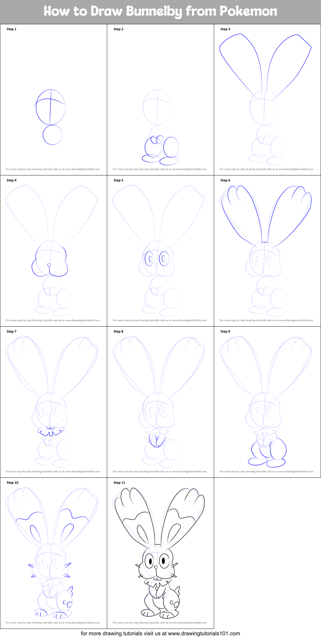 How to Draw Bunnelby from Pokemon printable step by step drawing sheet ...