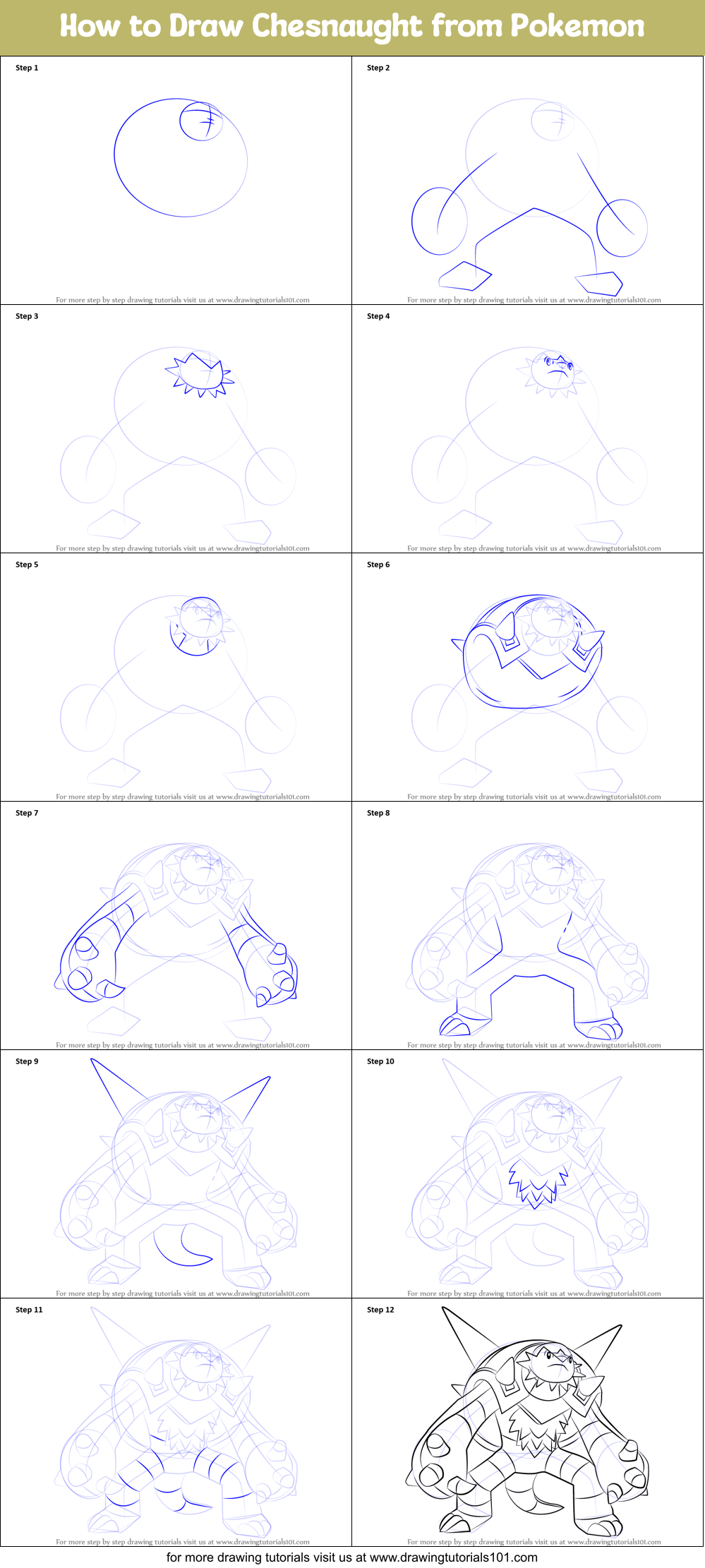 How to Draw Chesnaught from Pokemon printable step by step drawing ...