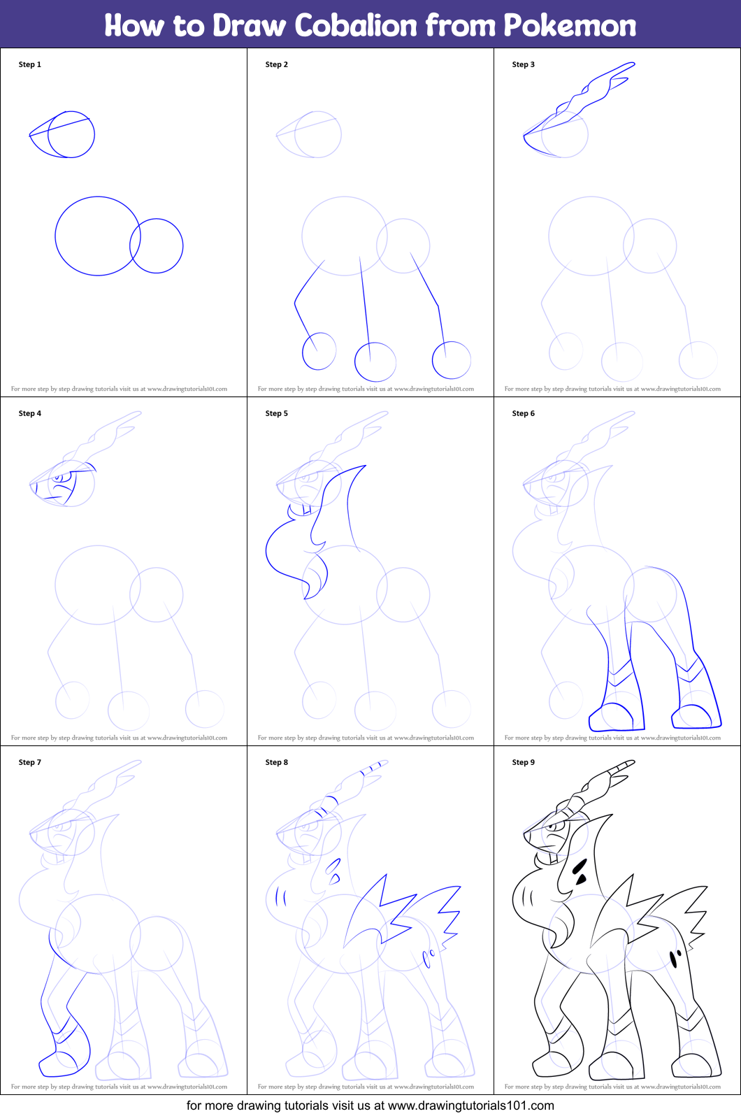 How to Draw Cobalion from Pokemon printable step by step drawing sheet ...